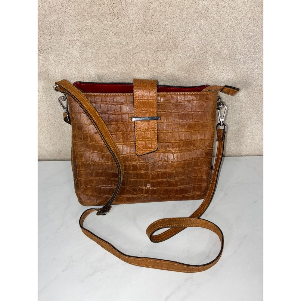 Chiara Ferretti Brown Leather Crossbody Bag - Small - Croc Embossed Italian Luxe